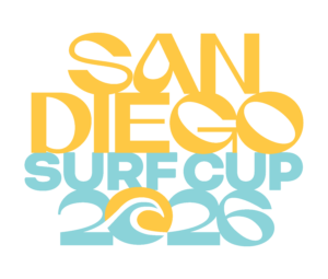 SurfCup-SD26-assets-social_core full (3) Decorative typographic graphic with large overlapping letters in yellow and teal on a black background.